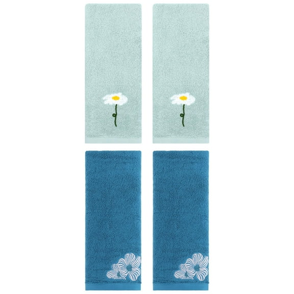 Unique Bargains Soft Floral Pattern Hand Towel Blue 13" x 30"/14" x 31"