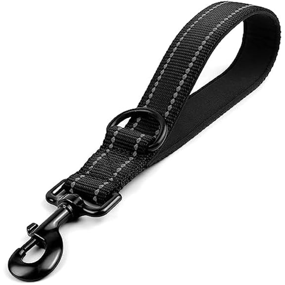 Eryueer Strong Short Dog Leash 1FT, 1.2 Inch Wide, Heavy Duty, Padded Handle for Traffic Control, Reflective Leash for Medium and Large Dogs Walking Training, Black