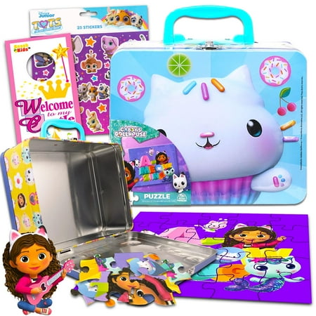 Crenstone Gabby's Dollhouse Lunch Box - Bundle with Tin Lunch Box, 24 Piece Puzzle, Stickers, More
