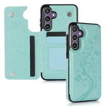 Dteck for Samsung Galaxy A35 Case with Card Holder,Flower Magnetic Back Flip Case for Samsung Galaxy A35 Wallet Case for Women,Protective Case Phone Case for Samsung Galaxy A35 5G,Mint Embossing
