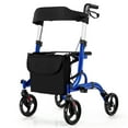 thumbnail image 1 of Giantex Déambulateur à Roulettes 2-en-1 en Aluminium avec Siège, Aide à la Mobilité et à la Marche Pliable avec Poignées et Roues Réglables en Hauteur, Bleu, 1 of 10