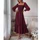 thumbnail image 1 of Vestido largo de mujer con cuello cuadrado, busto elástico, mangas largas acampanadas, dobladillo con volantes, espalda abierta, vestido largo con temperamento de cintura alta, 1 of 4
