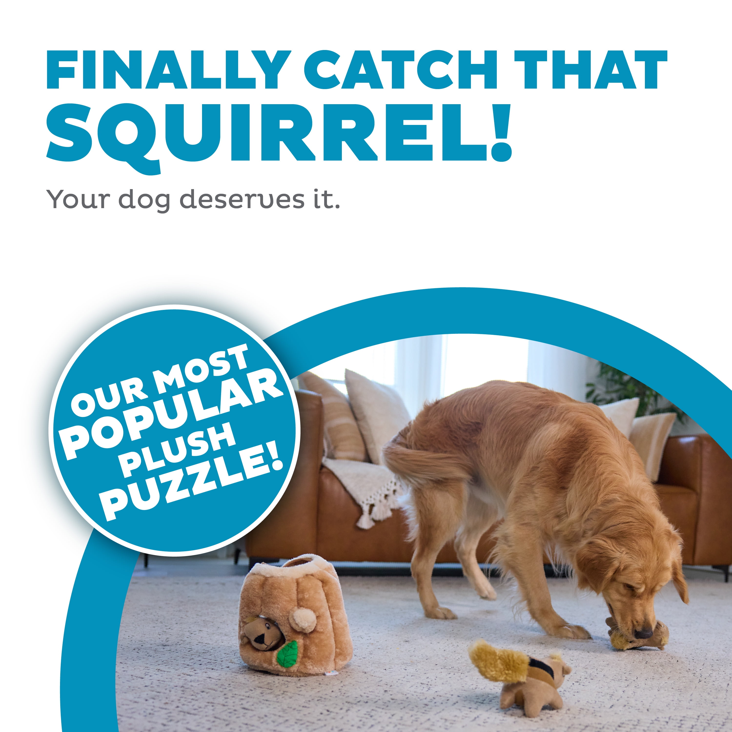 Outward Hound Hide-A-Squirrel Dog Toy – Interactive 2‑in‑1 Plush Puzzle with 3 Squeaky Removable Squirrels, Large