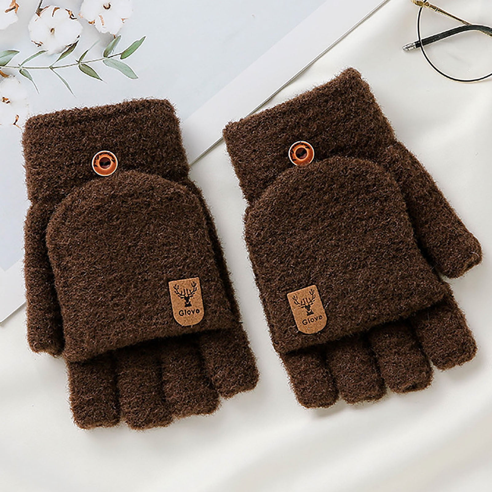 Winter Knitted Fingerless Gloves Thermal Insulation Warm