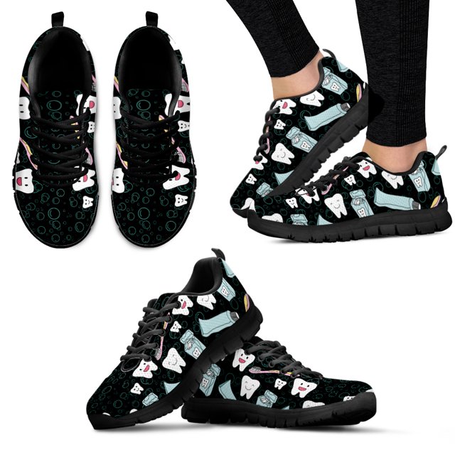 Zapatos casuales con estampado de dientes dentales rosas para mujer, zapatillas planas de malla de aire, cómodos, con dibujos animados