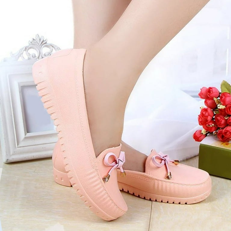IUJSOY Womens Loafers Waterproof Rain Shoes Slip on Bowknot Garden