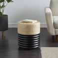 thumbnail image 2 of DecMode Wooden Geometric Handmade Woven Two-Toned Stool with Seagrass Top, Black, 2 of 9
