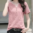 thumbnail image 2 of Kaemgyyd Womens Tops Notch V Neck Short Sleeve Summer Tops Plus Size Button up Solid Color Beach Vaction Clothes, 2 of 3