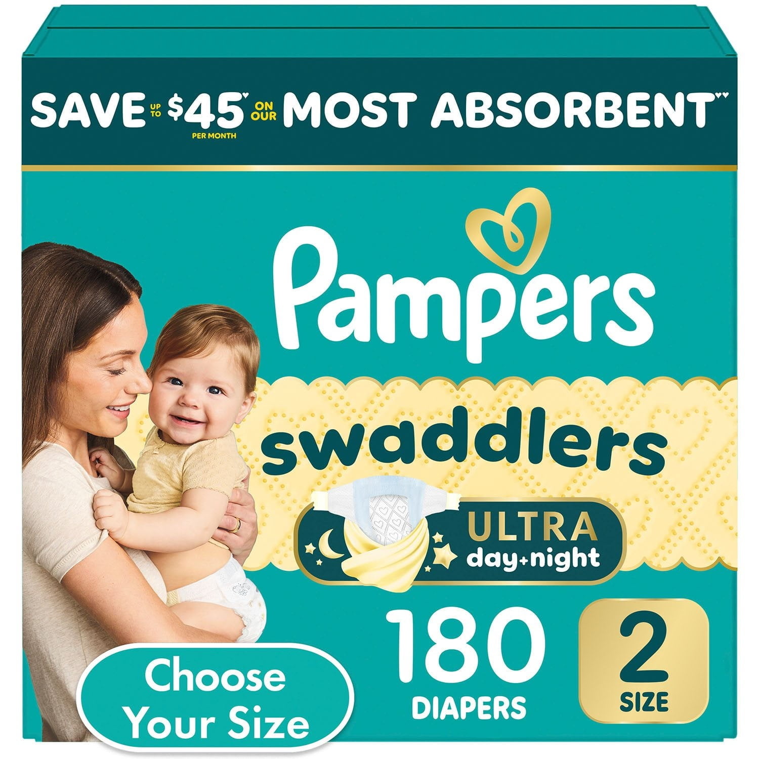Pampers Swaddlers Hypoallergenic Diapers, Size 2 (12-18 Pounds