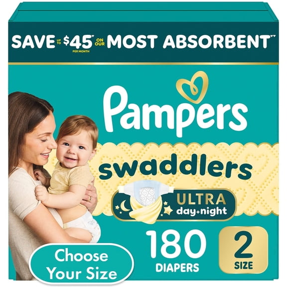 Pampers Swaddlers Ultra Diapers, Size 2 (10-22 Pounds), 180 Count