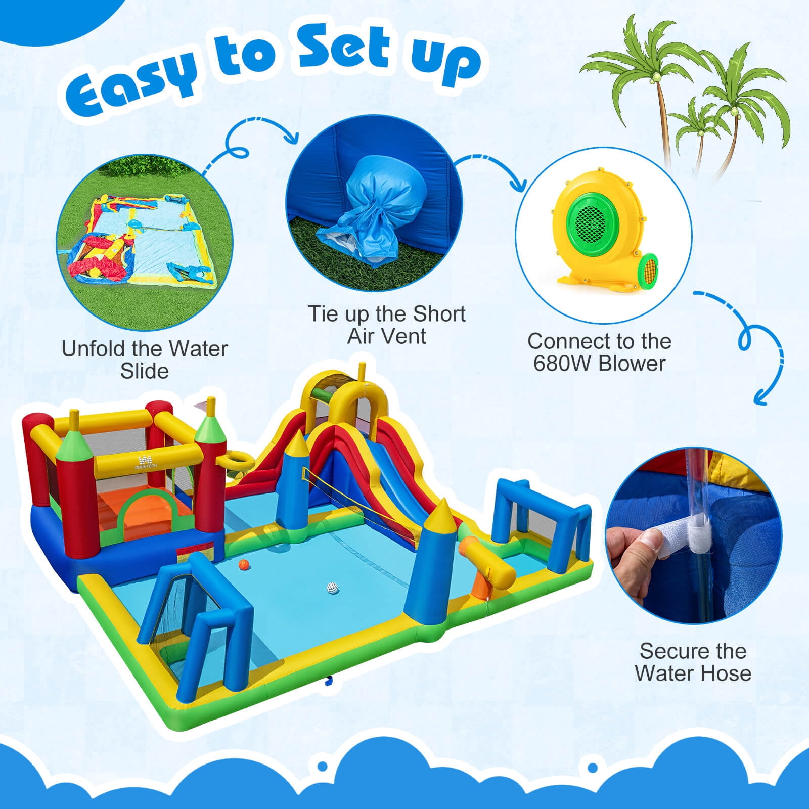 Costway Inflatable Water Slide Bounce House with Climbing Wall, Splash Pool, 680W Blower