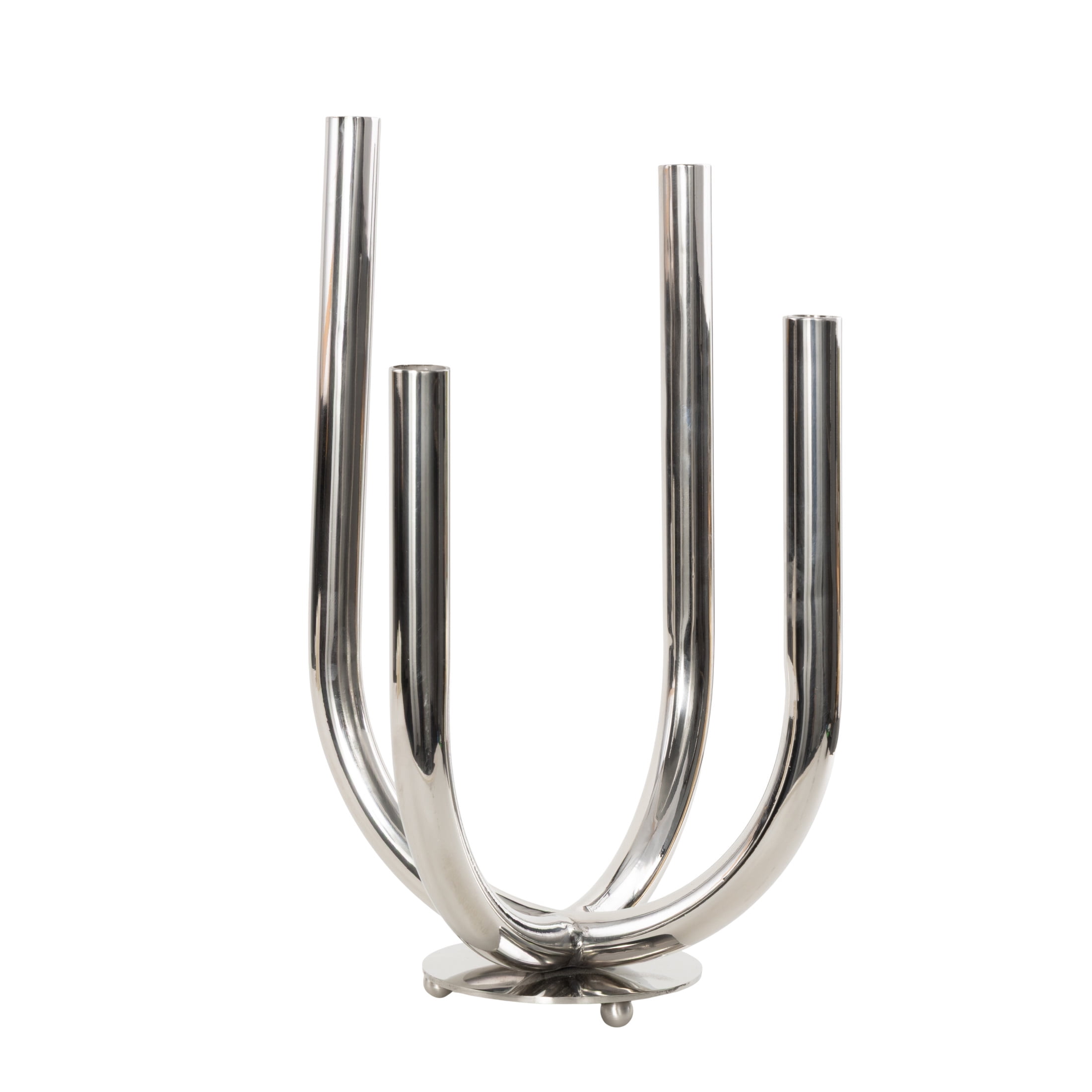 DecMode 4 Holder Silver Stainless Steel Metal Abstract U-Shaped Candelabra