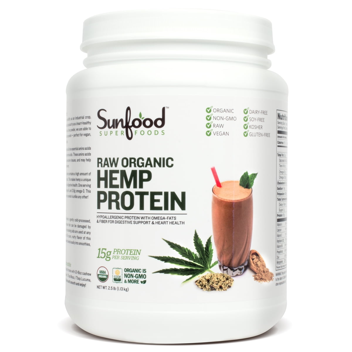 Sunfood Superfoods Organic Hemp Protein Powder, 2.5 Lb