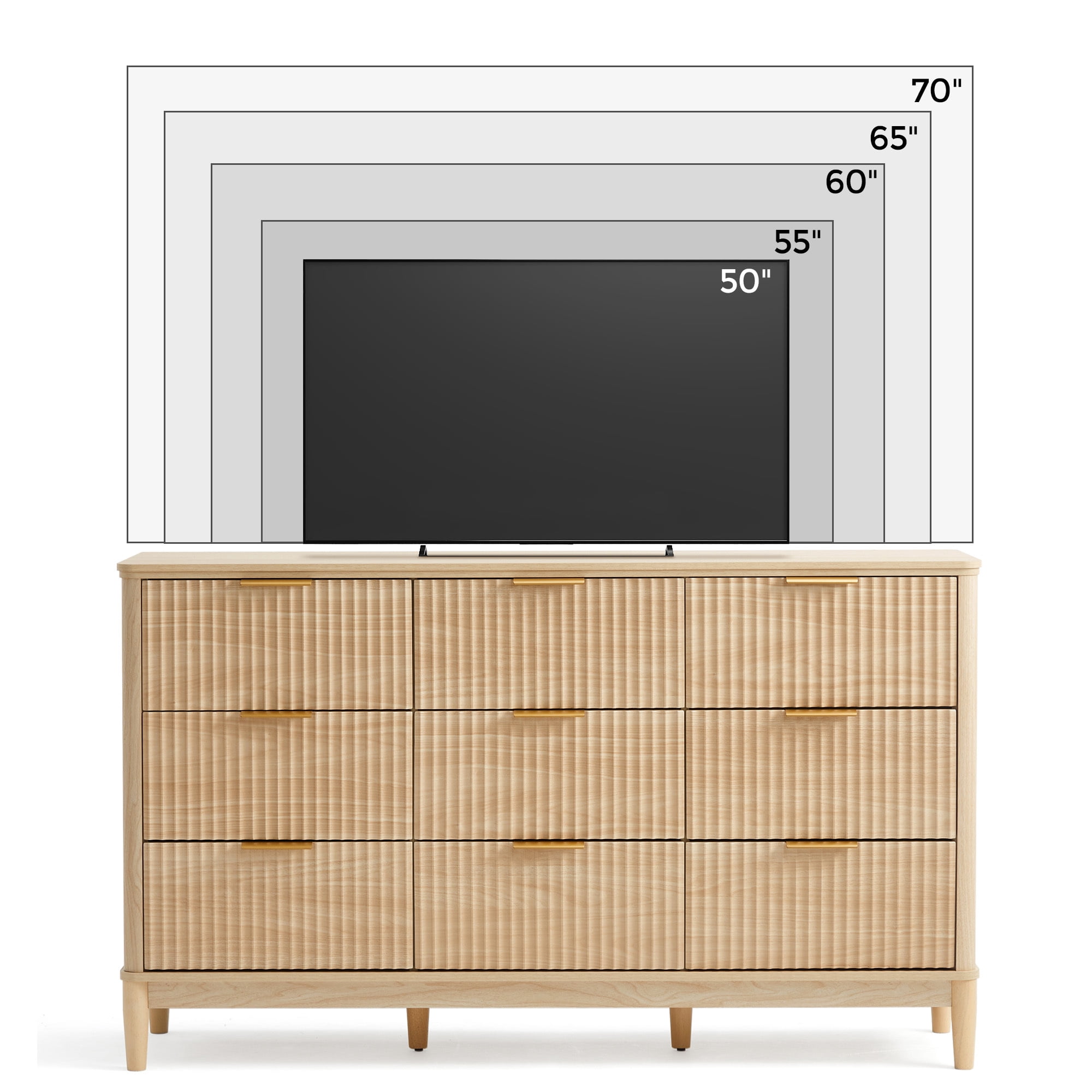 Linsy Home Oversized Fluted Dressers for Bedroom, Wide Chest of 9 Drawers, Oak
