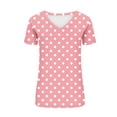 thumbnail image 4 of YeJammarp Cotton V Neck T Shirts Womens Loose Fit Elegant Retro Polka Dots Print Short Sleeve Casual Summer Tops (X-Large, Pink 01), 4 of 5