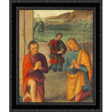 The Presepio [detail: 1] 20x23 Black Ornate Wood Framed Canvas Art by Perugino, Pietro