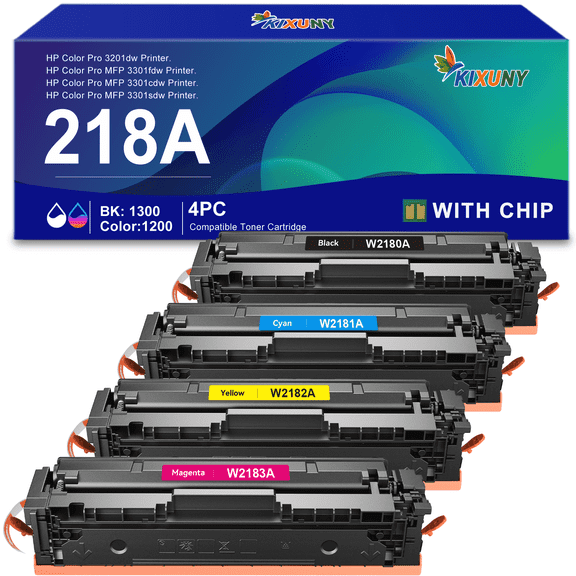218A Toner Cartridge 4 Pack (With Chip) Compatible for  218A 218X W2180A (Black,Cyan, Magenta, Yellow)