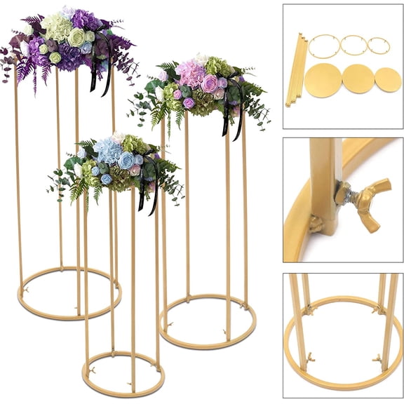 Set of 3 Metal Plant Stand Flower Pot Pedestal Display Holder Planter Rack Shelf Golden Nesting Display Circular Display Rack Set for Garden Patio Terrace