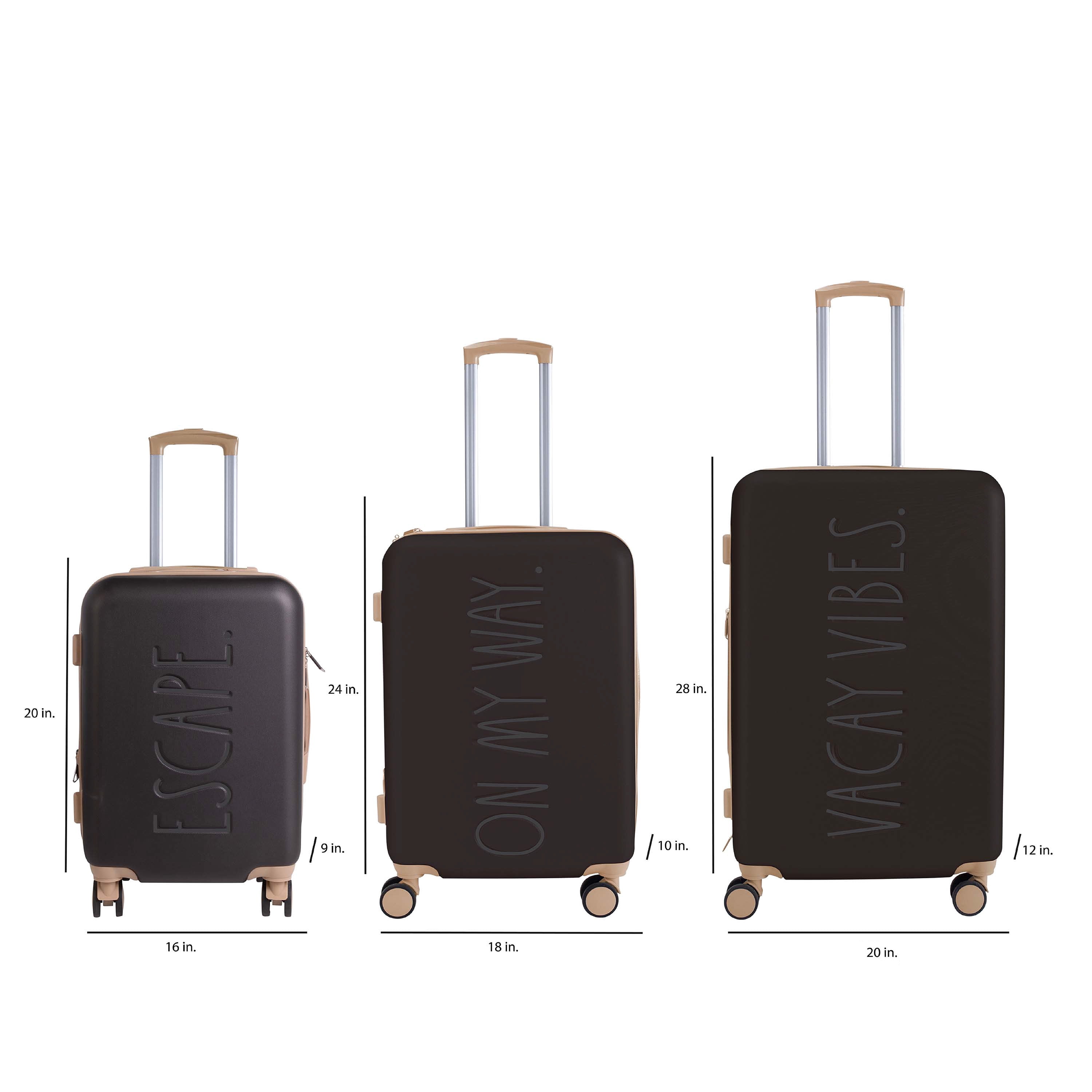 Rae Dunn 3 Piece Expandable Rolling Luggage Set in Espresso