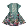 thumbnail image 4 of XADYUY Girls Summer Dress Size 7-8 Casual A-Line Short Sleeve Midi Dress Vintage Floral Print Crew Neck Sundresses Swing Dresses with Pockets,7-8Years,Army Green, 4 of 5