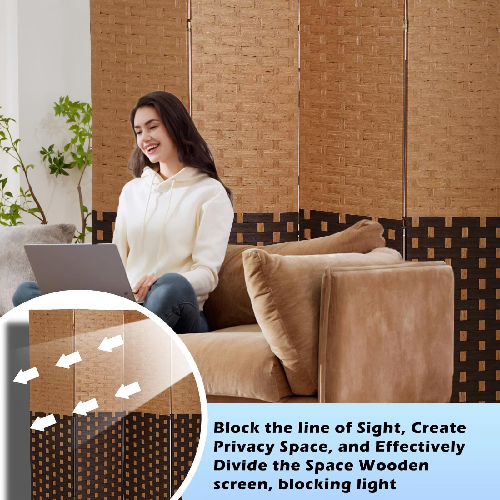 4 Panel Room Dividers Foldable Privacy Screen Decorative Indoor Screen 6TF Wooden Office Dividers Partition Wall for Home, Office, Bedroom, CM