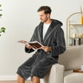 thumbnail image 5 of PAVILIA Mens Robe, Hooded Bathrobe for Men, Fleece Grey Robe for Men with Hood, Plush Long Male Robe with Pockets, Satin Trim - Gray, 5 of 8