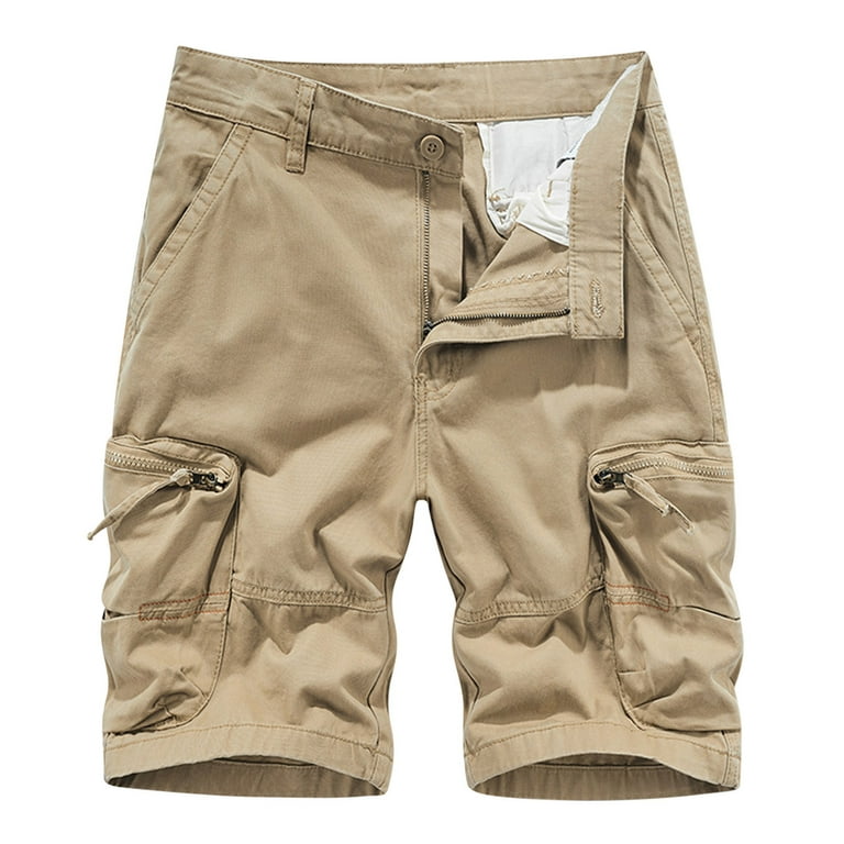 Tdoqot Mens Seersucker Shorts- Casual Pocket Summer Clearance Cotton  Relaxed Fit Stretch Cargo Shorts Khaki
