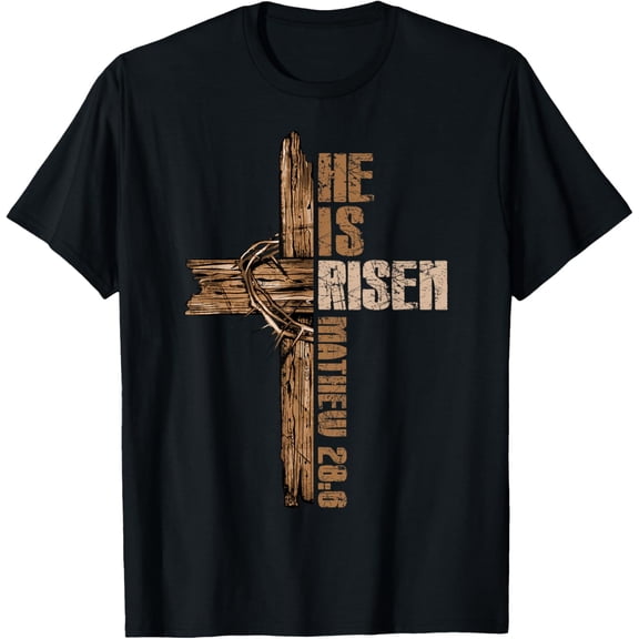 Easter Cross He Is Risen Jesus Christian Happy Easter Men T-Shirt- 2026 Easter Soft Casual Cotton Short Sleeve T-Shirt Easter Bunny & Eggs Lightweight Graphic Holiday Tee