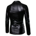 thumbnail image 4 of IROINNID Men's Long Sleeve Faux Leather Turndown Lapel Mid-Length Jacket Solid Color Comfy Leather Motorcycle Leather Coat Elastic Slim Leather Suit Coat, 4 of 5