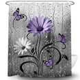 thumbnail image 4 of Rustic Purple Floral Boho Shower Curtain, Country Farmhouse Daisy Spring Flowers and Butterfly Shower Curtain for Bathroom, Grey Gray Violet Surreal Floral Bathroom Curtain with 12PCS Hooks, 70X75IN, 4 of 5