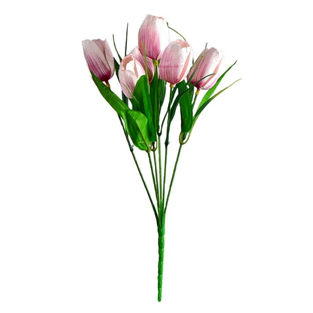 Billuyoard Un ramo de tulipanes de flores artificiales de 6 cabezas, simulación de fiesta de boda, decoración para el hogar, oficina, decoración Flores artificiales 2 Billuyoard HA7117-02B
