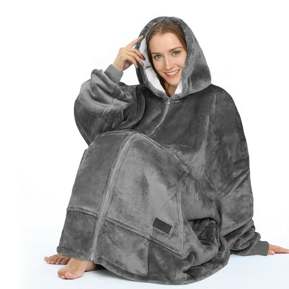 Solaris Deluxe Reversible Fleece Oversized Blanket Sweatshirt with Hood Super Soft Warm Large Plush Sleeved Throws for Adult Wom