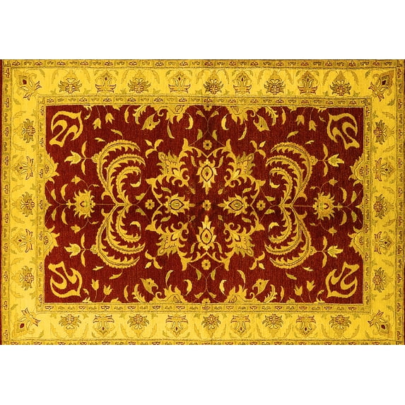 Ahgly Company Indoor Rectangle Oriental Yellow Industrial Area Rugs, 8' x 12'