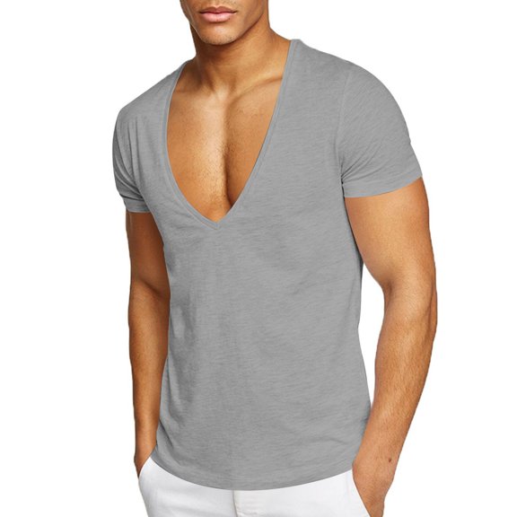 Men's Shirts Short Sleeve,Mens Deep V Neck T Shirt Stretch Muscle Gym Workout Tee Shirt Short Sleeve Slim Fit Low Cut Tops