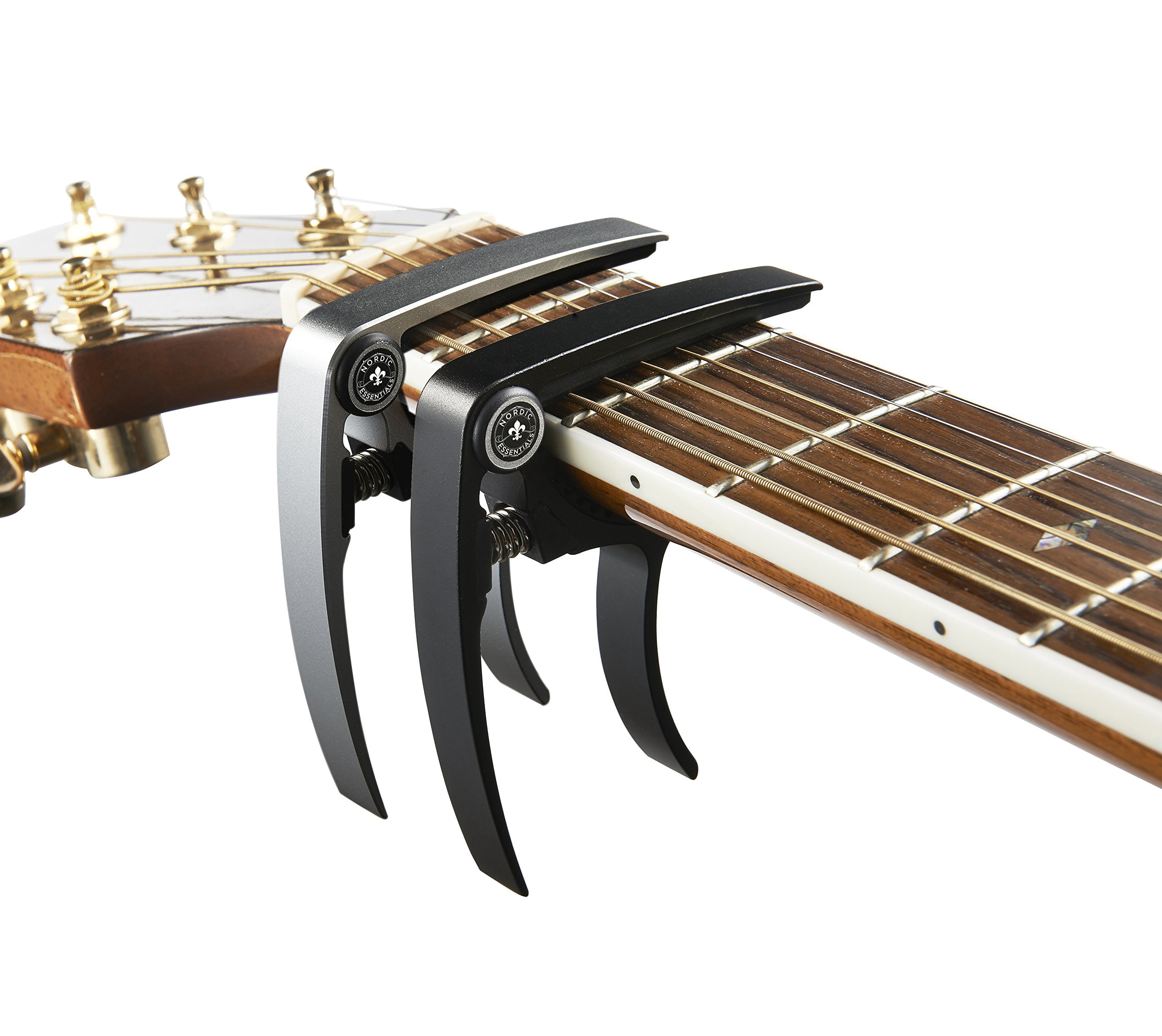 Nordic Essentials Guitar Capo 2-Pack for Acoustic Guitar, Ukulele, Banjo, Mandolin, Bass - Black & Silver