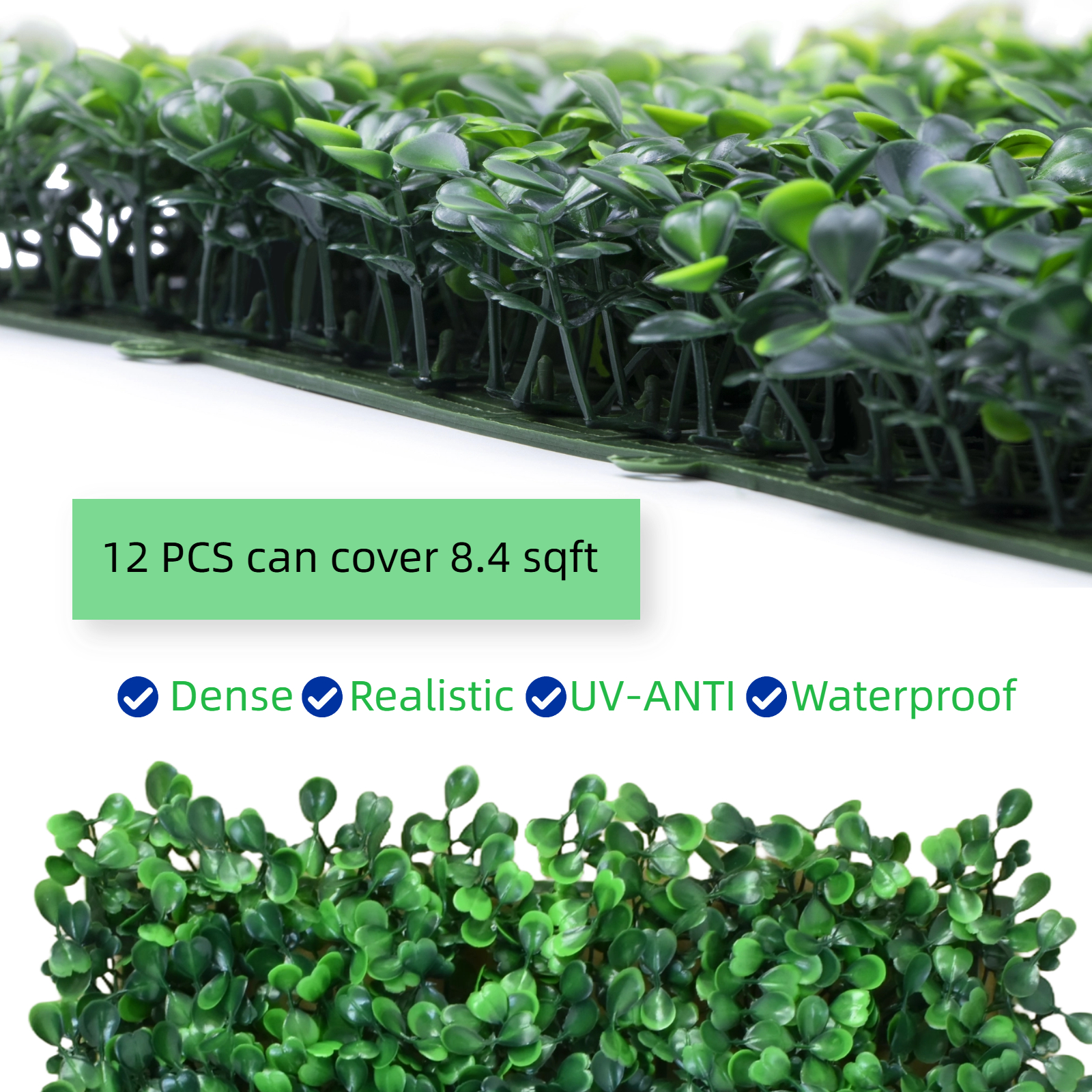 12Pcs 10" x 10" Artificial Grass Wall Panels,UV Protected Greenery Garden Fence, High Density Privacy Hedge Screen Wall for Backyard,Green Square,Faux Boxwood Greenery Backdrop Patio