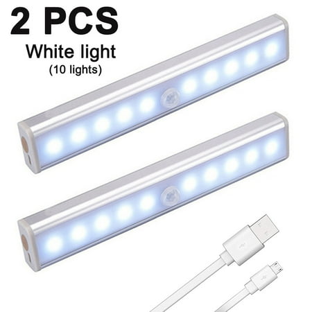 

2 pcs Portable Closet Lights Wireless 10 Led Under Cabinet Lighting Motion Sensor Activated Build In Rechargeable Battery Magnetic Little Safe Night Tap Light for Closet Cabinet F103514