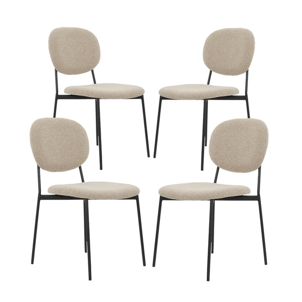 Sillas para Comedor y Sala Redonda Tapizadas Bouclé con Respaldo Estilo Moderno y Minimalista con Patas de Metal Set 4 Silas Taupe GAON