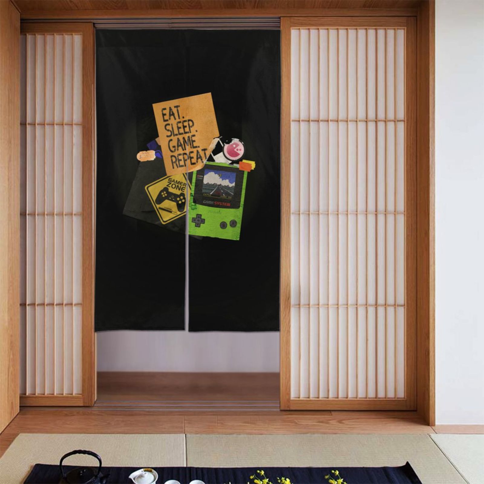 Window Curtains Sticker Doorway Drape Split Curtains, Retro Game Sticker Handle Room Divider ...