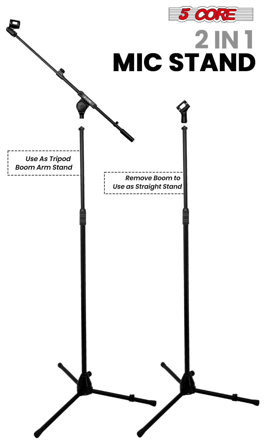 5Core Microphone Stand Floor Adjustable 82" w Metal Boom Arm