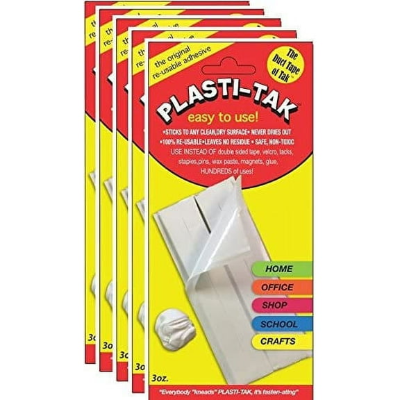 Plasti-Tak The Original Re-usable Adhesive Putty The Duct Tape of Tak, 5 Count
