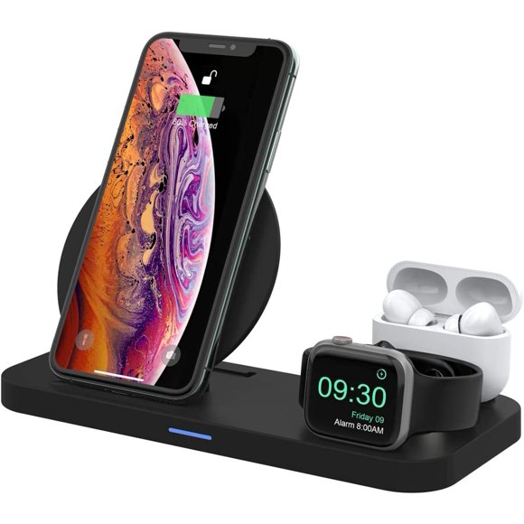 Wonsidary charging station for Apple, 3 in 1 fast wireless charger for iwatch 5/4/3/2/1 and Airpods Pro/2/1, for iPhone 11/11 Pro/11 Pro Max/XR/ inductive charger for XS /XS Max/X/8 Plus/8