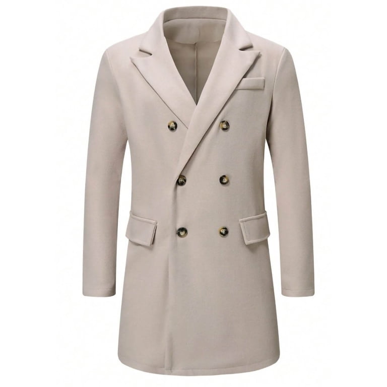 Turilly Double-breasted Warm Woolen Cloth Jacket Long Coat Solid