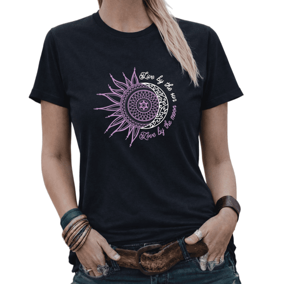 Live Love by Sun Moon Womens Print Tshirt Graphic Tees Black S-5XL Tops