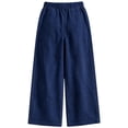 thumbnail image 5 of Falkdiz Denim Pants for Girls Outdoor Drawstring Trousers Solid Color Pantalones Casual Wide Leg Elastic Waist Girls Drawstring Pockets Relaxed fit , Dark Blue , Size: 11, 5 of 8
