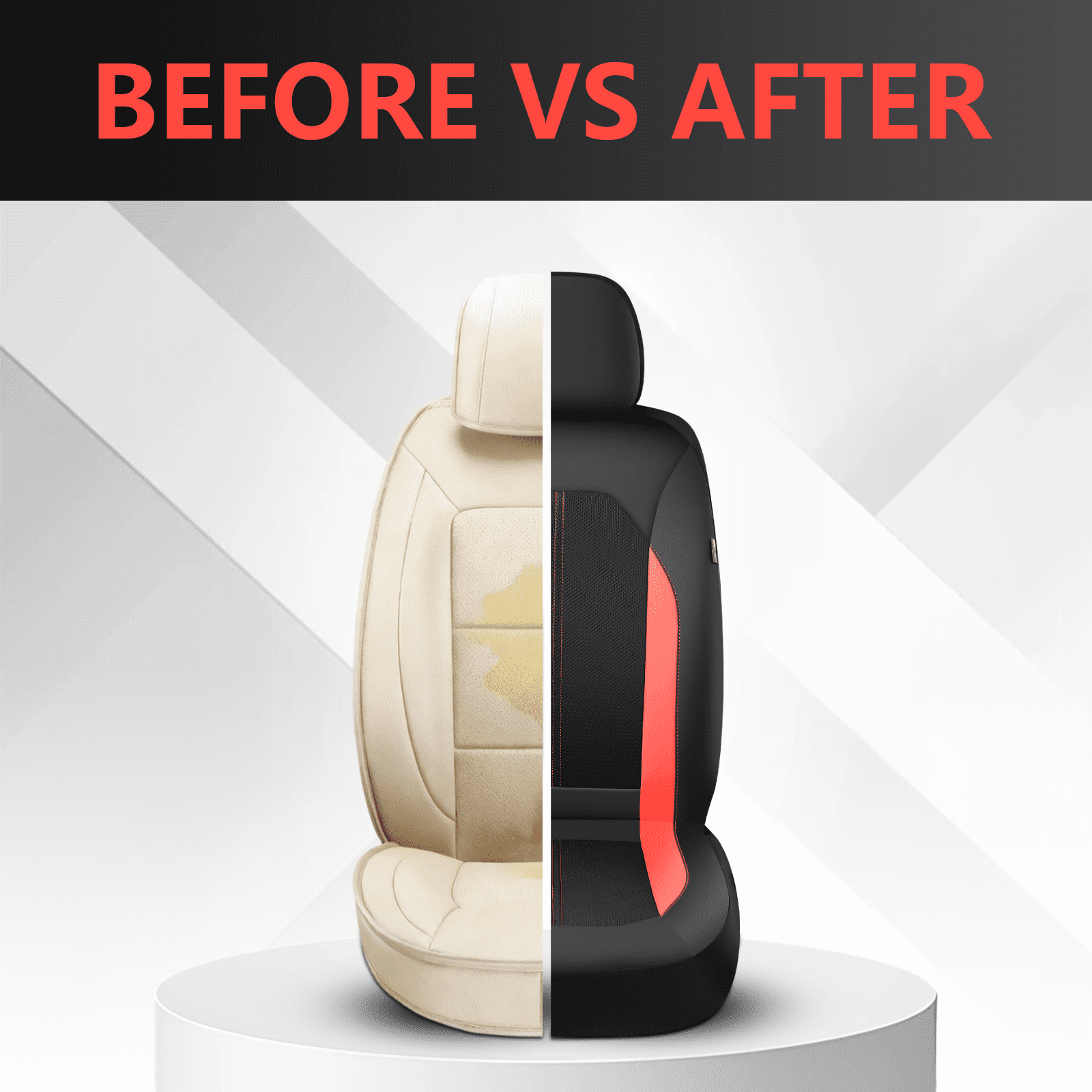 Coverado Full Set Car Seat Covers, Premium PVC&Fabric Material Seat Protectors, Universal Fit for Most Cars, Black&Red