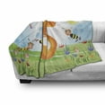 thumbnail image 3 of Number Soft Flannel Fleece Throw Blanket, Happy Bees Making Honey in 5 Sign in Tulip Garden Field Kids Nursery Cartoon, Cozy Plush for Indoor and Outdoor Use, 60" x 80", Multicolor, by Ambesonne, 3 of 6
