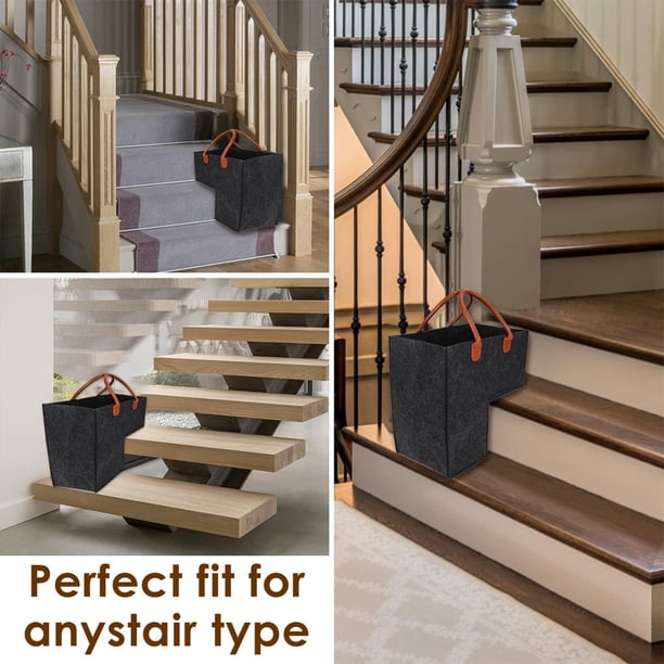 Panier D'Escalier En Forme De L Pliable – Rangement Malin En Feutre Gris Clair Avec Poignées Cuir