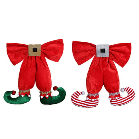 European and American Style Cute Elf Foot Shape Bowknot Christmas Decoration Pendant Hotel Christmas Tree Decorations