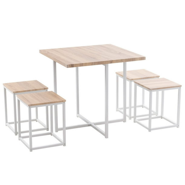 Clearance 5pcs Wooden Modern Dining Set For Home Kitchen Dining Room Square Table 4 Chairs Compact Space Metal Frame Walmart Com Walmart Com